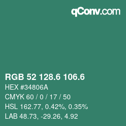 カラーコード: RGB 52 128.6 106.6 | qconv.com