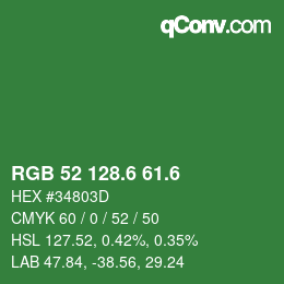 カラーコード: RGB 52 128.6 61.6 | qconv.com
