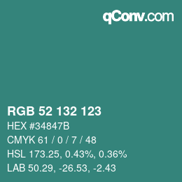 颜色代码: RGB 52 132 123 | qconv.com