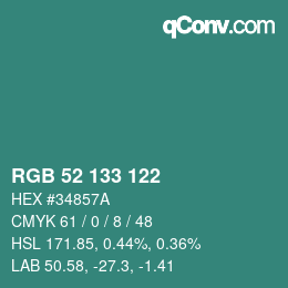 Farbcode: RGB 52 133 122 | qconv.com