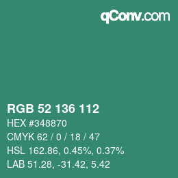 颜色代码: RGB 52 136 112 | qconv.com