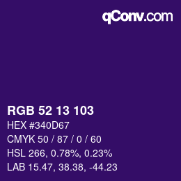 Color code: RGB 52 13 103 | qconv.com