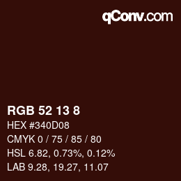 Color code: RGB 52 13 8 | qconv.com