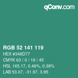 カラーコード: RGB 52 141 119 | qconv.com