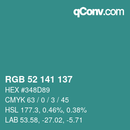 颜色代码: RGB 52 141 137 | qconv.com