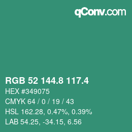 カラーコード: RGB 52 144.8 117.4 | qconv.com