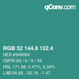 カラーコード: RGB 52 144.8 132.4 | qconv.com