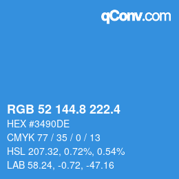 カラーコード: RGB 52 144.8 222.4 | qconv.com