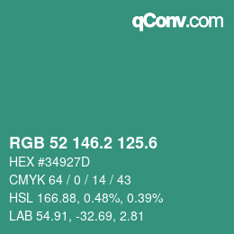 カラーコード: RGB 52 146.2 125.6 | qconv.com