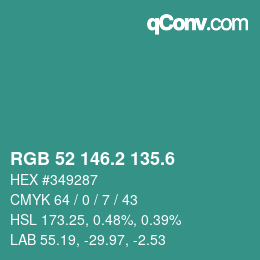 カラーコード: RGB 52 146.2 135.6 | qconv.com