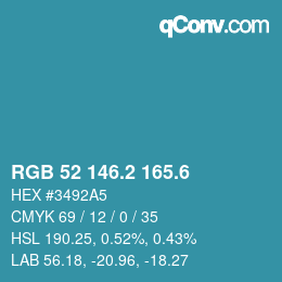 カラーコード: RGB 52 146.2 165.6 | qconv.com
