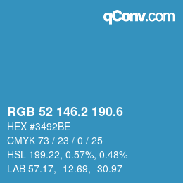 カラーコード: RGB 52 146.2 190.6 | qconv.com