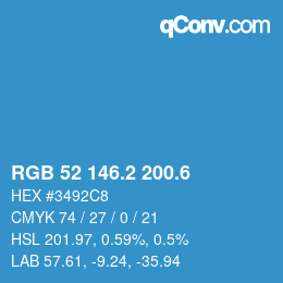 カラーコード: RGB 52 146.2 200.6 | qconv.com