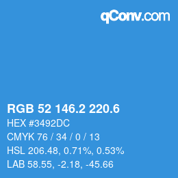 カラーコード: RGB 52 146.2 220.6 | qconv.com