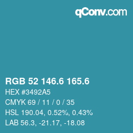 カラーコード: RGB 52 146.6 165.6 | qconv.com