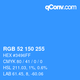 颜色代码: RGB 52 150 255 | qconv.com
