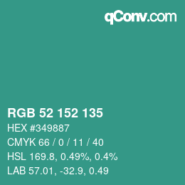 カラーコード: RGB 52 152 135 | qconv.com