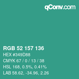 Color code: RGB 52 157 136 | qconv.com