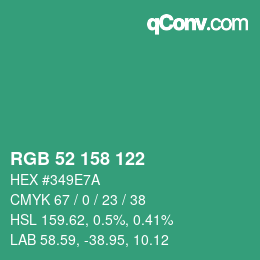 颜色代码: RGB 52 158 122 | qconv.com