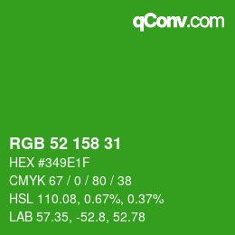 颜色代码: RGB 52 158 31 | qconv.com