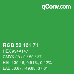 カラーコード: RGB 52 161 71 | qconv.com