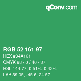 Color code: RGB 52 161 97 | qconv.com