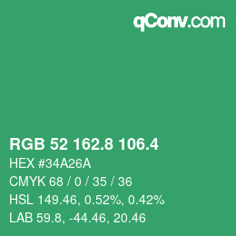 カラーコード: RGB 52 162.8 106.4 | qconv.com