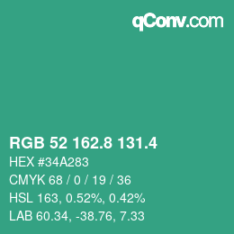 カラーコード: RGB 52 162.8 131.4 | qconv.com