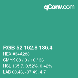 カラーコード: RGB 52 162.8 136.4 | qconv.com
