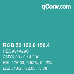 カラーコード: RGB 52 162.8 156.4 | qconv.com