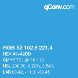 カラーコード: RGB 52 162.8 221.4 | qconv.com