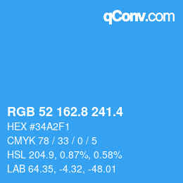 カラーコード: RGB 52 162.8 241.4 | qconv.com