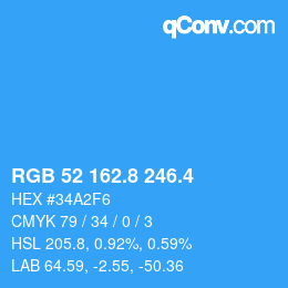 カラーコード: RGB 52 162.8 246.4 | qconv.com