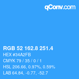 カラーコード: RGB 52 162.8 251.4 | qconv.com