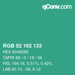颜色代码: RGB 52 162 133 | qconv.com