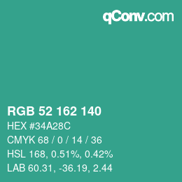 颜色代码: RGB 52 162 140 | qconv.com