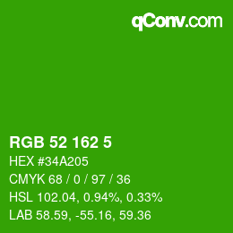 カラーコード: RGB 52 162 5 | qconv.com