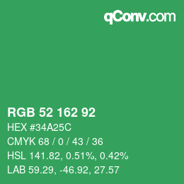 カラーコード: RGB 52 162 92 | qconv.com