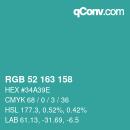 Color code: RGB 52 163 158 | qconv.com