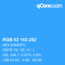 カラーコード: RGB 52 163 252 | qconv.com