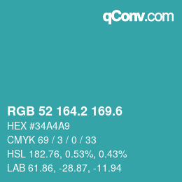 カラーコード: RGB 52 164.2 169.6 | qconv.com