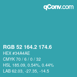カラーコード: RGB 52 164.2 174.6 | qconv.com