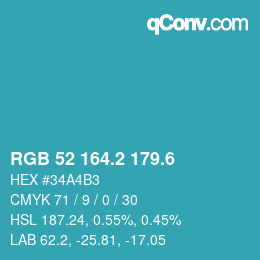 カラーコード: RGB 52 164.2 179.6 | qconv.com