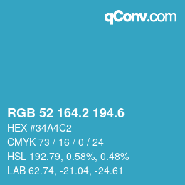 カラーコード: RGB 52 164.2 194.6 | qconv.com