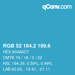 カラーコード: RGB 52 164.2 199.6 | qconv.com