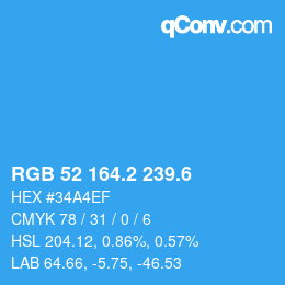 カラーコード: RGB 52 164.2 239.6 | qconv.com