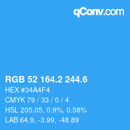 カラーコード: RGB 52 164.2 244.6 | qconv.com