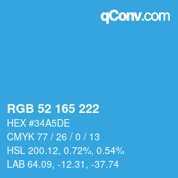 Farbcode: RGB 52 165 222 | qconv.com