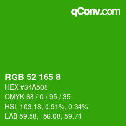 カラーコード: RGB 52 165 8 | qconv.com
