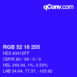 颜色代码: RGB 52 16 255 | qconv.com